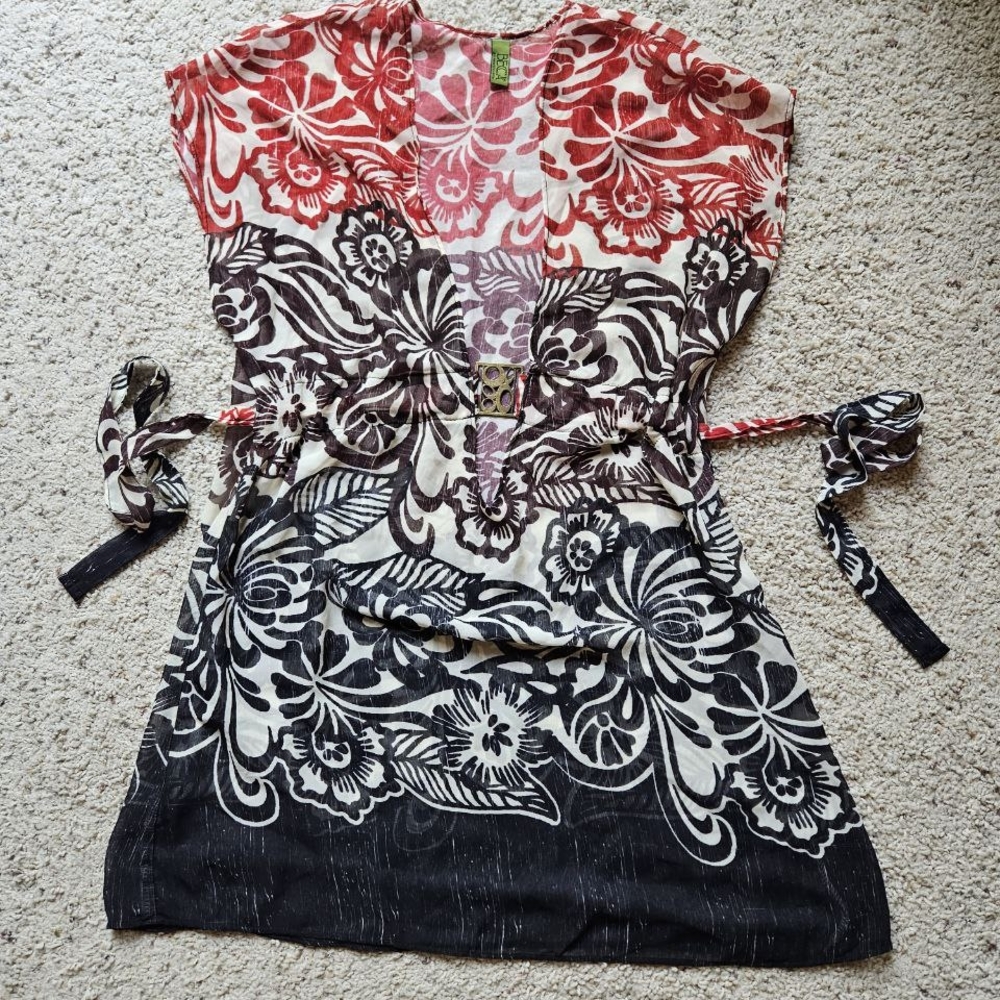 Becca Floral Red and Black Women's Bikini Coverup